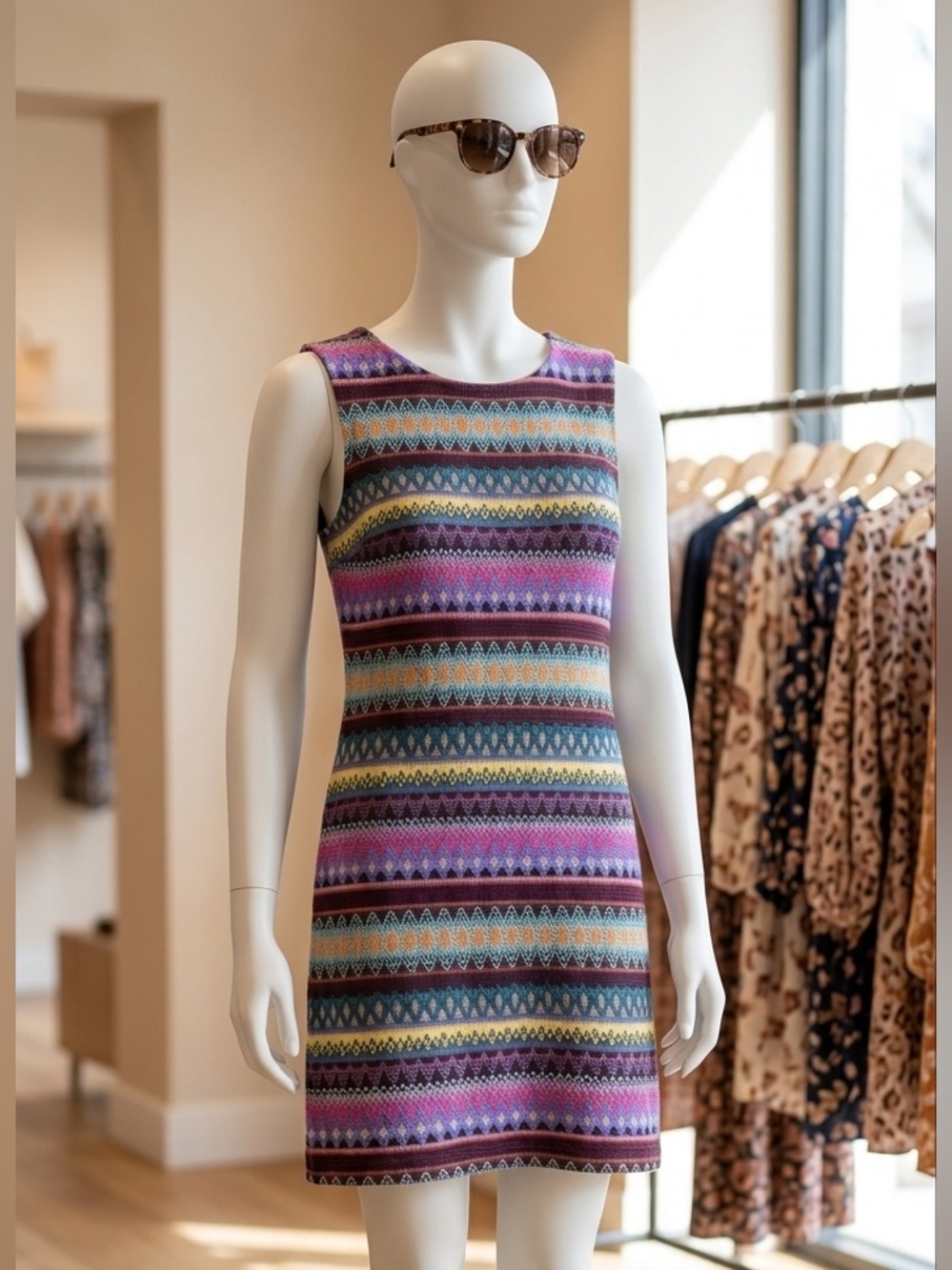 Angie Geometric Sleeveless Knit Boho Dress Medium